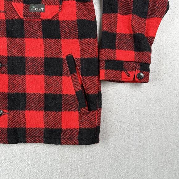 Vintage Codet Jacket Men’s Medium Buffalo Plaid Red Black Wool Hunting - Picture 4 of 16